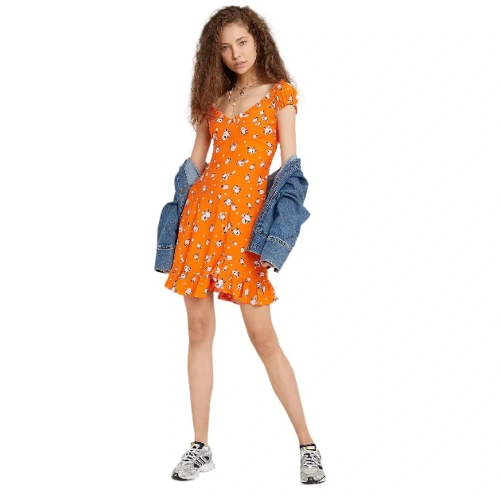 FREE PEOPLE | Like A Lady Mini Dress Orange Summer Beach Vacation Floral Boho